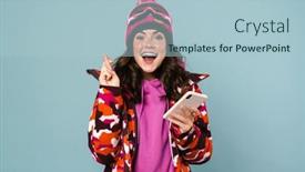  Presentation with good luck - Cool new PPT theme with excited-beautiful-sportswoman-using-cellphone backdrop and a light blue colored foreground