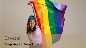  Presentation with rainbow flag - PPT theme enhanced with excited-beautiful-woman-screaming background and a coral colored foreground