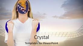  Presentation with football blue - Colorful slide set enhanced with excited bosnia fan in face paint cheering against large football stadium under cloudy blue sky backdrop and a lemonade colored foreground