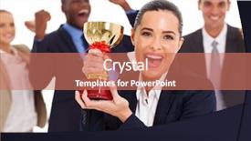  Presentation with winning - Presentation theme consisting of excited business team winning background and a coral colored foreground