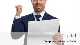  Presentation with navy blue - Slides having excited-businessman-in-navy-blue background and a white colored foreground