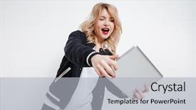  Presentation with computer games - Presentation design featuring excited casual girl playing games background and a  colored foreground