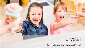  Presentation with cream - Slide set enhanced with excited children getting their ice cream at the counter background and a sky blue colored foreground