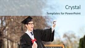  Presentation with lens - Audience pleasing slide set consisting of excited college graduate taking a selfie on a bench in park shot with tilt and shift lens backdrop and a sky blue colored foreground