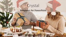  Presentation with christmas dinner - Amazing presentation design having excited-couple-in-santa-claus backdrop and a lemonade colored foreground