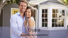  Presentation with new home - PPT theme consisting of first americans - portrait of excited couple standing background and a light blue colored foreground