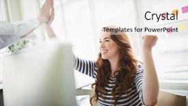  Presentation with coworkers - Beautiful slides featuring excited coworkers giving high-five at desk in creative office backdrop and a white colored foreground