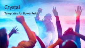  Presentation with crowd - Presentation theme featuring excited deejay encouraging dancing crowd background and a cyan colored foreground