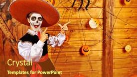  Presentation with sugar skull - Cool new presentation theme with excited-emotional-boy-with-sugar backdrop and a crimson colored foreground