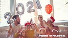  Presentation with party time - PPT layouts with excited-family-at-new-year background and a coral colored foreground