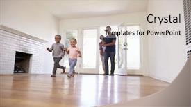  Presentation with family a new born - Colorful PPT layouts enhanced with excited family explore new home backdrop and a soft green colored foreground