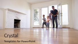  Presentation with family new born - Audience pleasing PPT theme consisting of excited family explore new home backdrop and a coral colored foreground