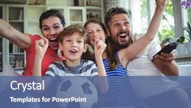  Presentation with family infographic - Colorful presentation enhanced with excited family watching football match backdrop and a ocean colored foreground