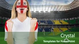  Presentation with england football - Beautiful slide set featuring world cup soccer - excited fan england in face backdrop and a forest green colored foreground