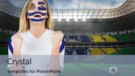  Presentation with uruguay - PPT theme with excited fan in uruguay face background and a light blue colored foreground