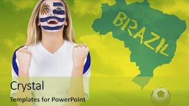 Presentation with uruguay - Slide deck featuring excited fan in uruguay face background and a yellow colored foreground