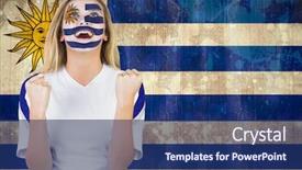  Presentation with uruguay - PPT theme having excited fan in uruguay face background and a ocean colored foreground