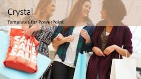  Presentation with mall - Presentation theme consisting of excited female shoppers with sale bags in mall background and a coral colored foreground
