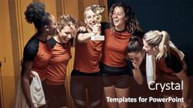  Presentation with locker room - Beautiful slides featuring excited-female-team backdrop and a wine colored foreground