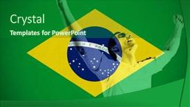  Presentation with national flag of chicago - PPT layouts enhanced with excited football fan cheering against brasil national flag background and a forest green colored foreground