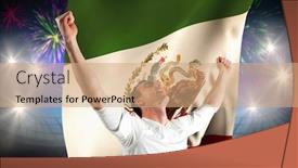  Presentation with mexico flag - Slide deck featuring excited football fan cheering against fireworks exploding over football stadium and mexico flag background and a coral colored foreground