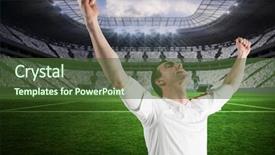  Presentation with football stadium - Beautiful slide set featuring world cup soccer - excited football fan cheering backdrop and a tawny brown colored foreground