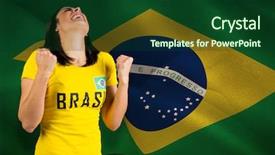  Presentation with brazil national colours - Audience pleasing slide set consisting of excited football fan in brasil backdrop and a forest green colored foreground
