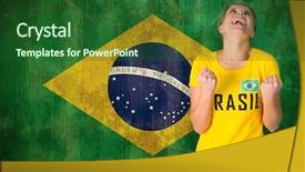  Presentation with tshirt - Colorful slide set enhanced with excited football fan in brasil tshirt against brazil flag in grunge effect backdrop and a forest green colored foreground