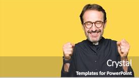  Presentation with winner - Cool new PPT layouts with excited for success with arms backdrop and a dark gray colored foreground