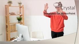  Presentation with virtual reality - Slides featuring excited-freelancer-in-casualwear background and a coral colored foreground