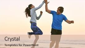  Presentation with high jump - Slide set enhanced with excited friends couple high five background and a lemonade colored foreground