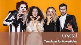  Presentation with scary halloween - Slide set consisting of excited friends dressed in scary background and a coral colored foreground