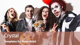  Presentation with scary halloween - Presentation featuring excited friends dressed in scary background and a coral colored foreground