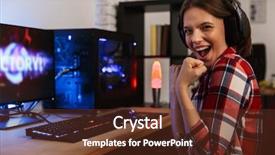  Presentation with victory - Presentation theme having excited girl gamer sitting background and a tawny brown colored foreground