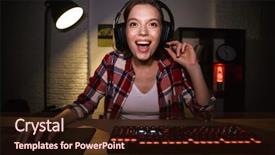  Presentation with success - PPT theme having excited girl gamer sitting background and a wine colored foreground