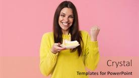  Presentation with pink birthday - Amazing slide set having excited-girl-making-winner-gesture backdrop and a yellow colored foreground