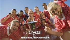  Presentation with soccer girls - Cool new slides with excited girls' soccer team backdrop and a tawny brown colored foreground