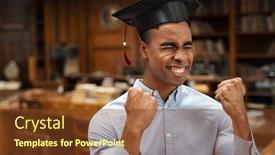  Presentation with college success - PPT theme featuring excited-graduate-college-student-celebrating background and a tawny brown colored foreground