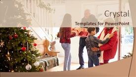  Presentation with grandparents day - Presentation design enhanced with excited grandchildren greeting grandparents with presents visiting on christmas day background and a lemonade colored foreground
