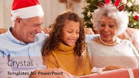  Presentation with grandparents day - Presentation theme consisting of sofa with grandparents opening present background and a red colored foreground