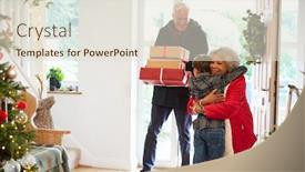  Presentation with grandparents day - Presentation consisting of excited grandson greeting grandparents with presents visiting on christmas day background and a lemonade colored foreground