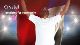  Presentation with chile - Presentation theme consisting of excited handsome football fan cheering against fireworks exploding over football stadium and chile flag background and a tawny brown colored foreground