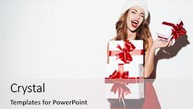  Presentation with santa - Slides featuring excited happy woman in red background and a light gray colored foreground