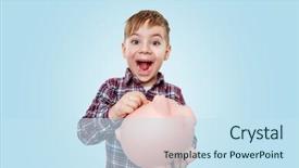  Presentation with money - Amazing theme having excited little boy holding money backdrop and a sky blue colored foreground