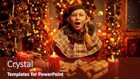  Presentation with fairy tales - Presentation theme featuring excited-little-elf-girl-sits background and a tawny brown colored foreground