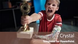  Presentation with children sport - Audience pleasing PPT layouts consisting of excited-little-player backdrop and a violet colored foreground