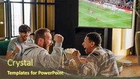  Presentation with friends - Slides with excited-male-friends-gesturing background and a tawny brown colored foreground