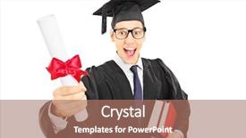  Presentation with diploma - PPT layouts having excited male graduate student holding a diploma isolated on white background background and a coral colored foreground