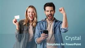  Presentation with man vs woman - Theme enhanced with excited-man-and-woman-making background and a ocean colored foreground