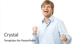  Presentation with winning - Slides consisting of excited man celebrating success showing winning gesture isolated on white background and a white colored foreground